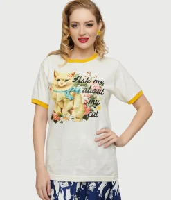 Ask Me About My Cat Unisex Ringer Tee