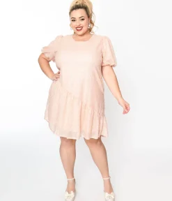 Baby Pink Sequin Asymmetrical Shift Dress