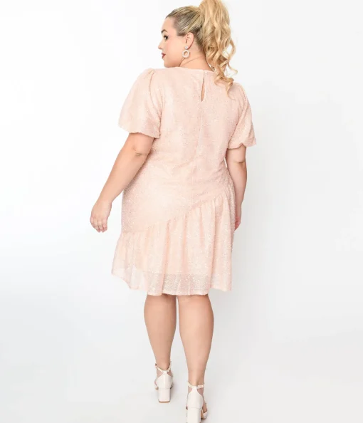 Baby Pink Sequin Asymmetrical Shift Dress