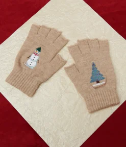 Banned Cream Snow Season Fingerless Gloves