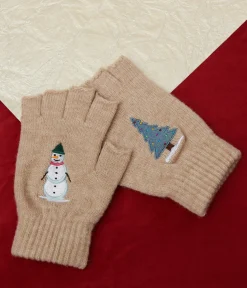 Banned Cream Snow Season Fingerless Gloves