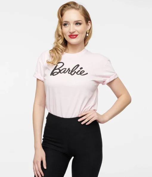 Barbie x Unique Vintage Baby Pink Barbie Logo Unisex Graphic Tee