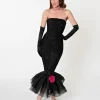 Barbie™ x Unique Vintage Black Solo In The Spotlight Strapless Wiggle Dress