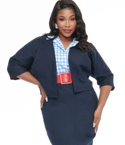 Barbie x Unique Vintage Plus Size 1950s Navy Barbie Commuter Set Box Coat