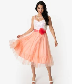 Barbie™ x Unique Vintage Peaches N Cream Chiffon Dress
