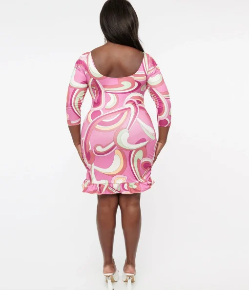 Barbie x Unique Vintage Plus Size 1990s Pink Abstract Totally Hair Mini Dress