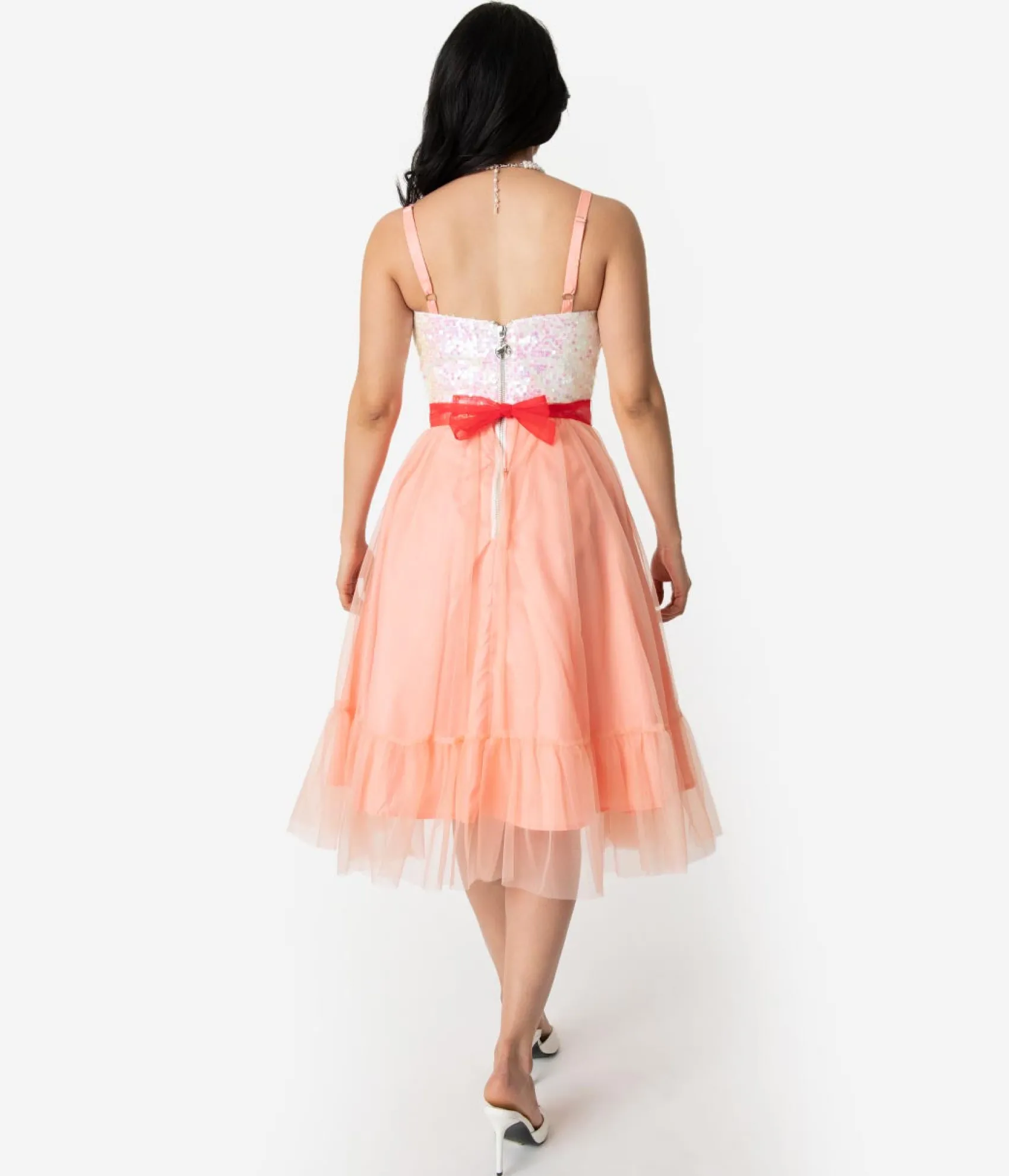 Barbie™ x Unique Vintage Peaches N Cream Chiffon Dress