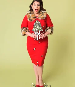 Barbie x Unique Vintage Plus Size Red Matinee Fashion Sheath Dress & Jacket