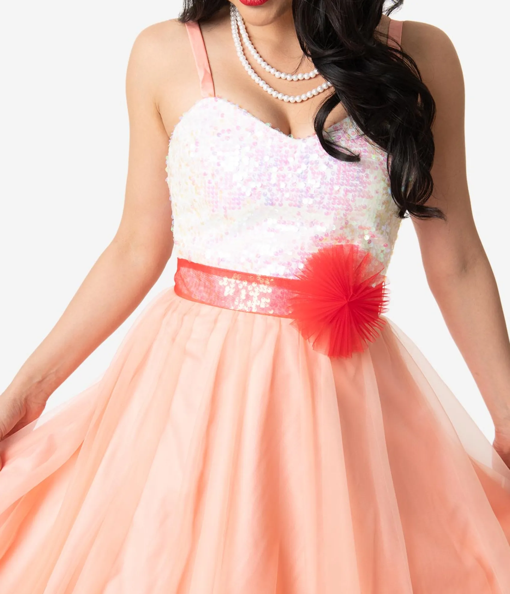 Barbie™ x Unique Vintage Peaches N Cream Chiffon Dress