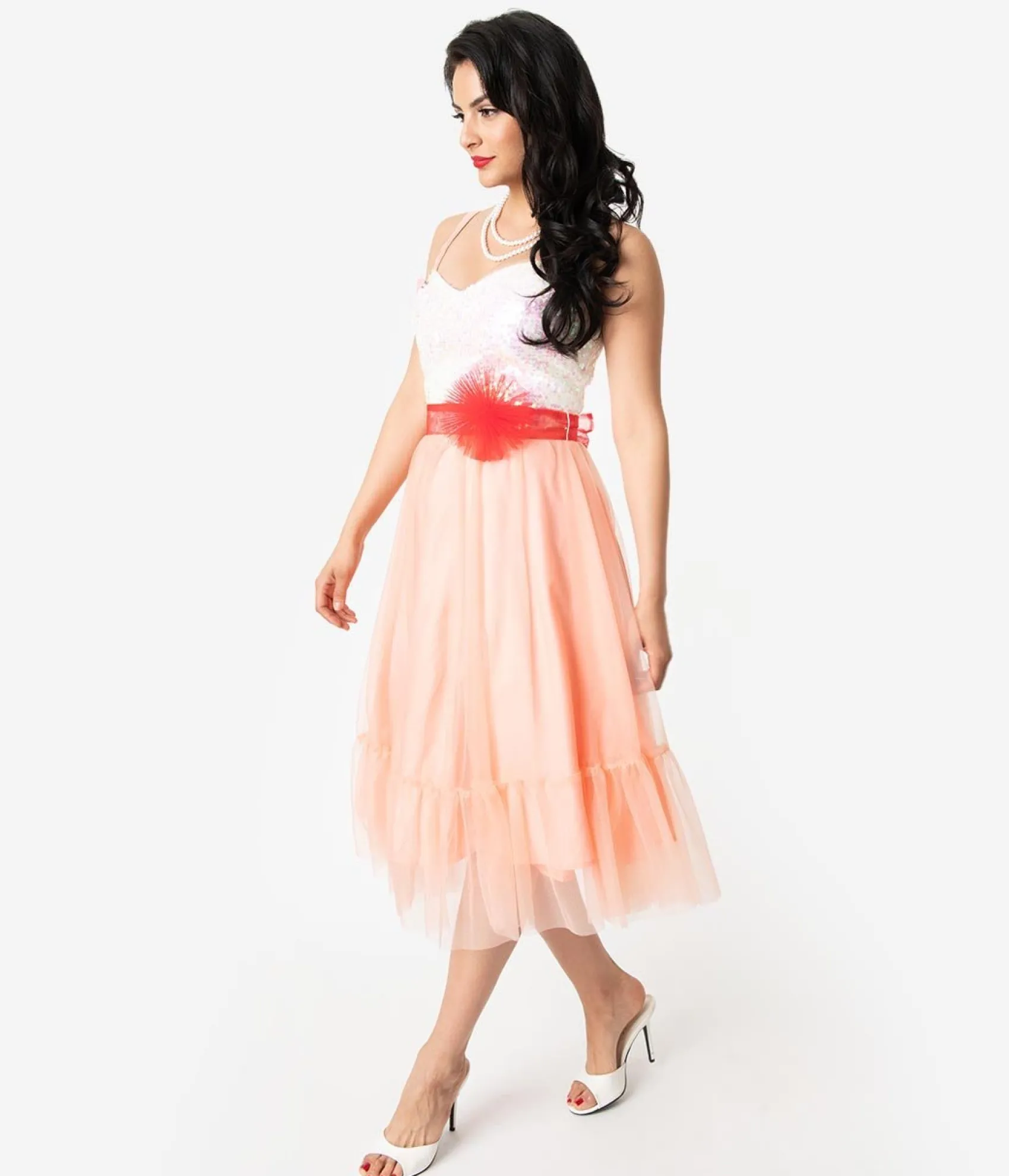 Barbie™ x Unique Vintage Peaches N Cream Chiffon Dress