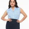 Barbie x Unique Vintage 1950s Blue & White Gingham Commuter Set Collar Blouse