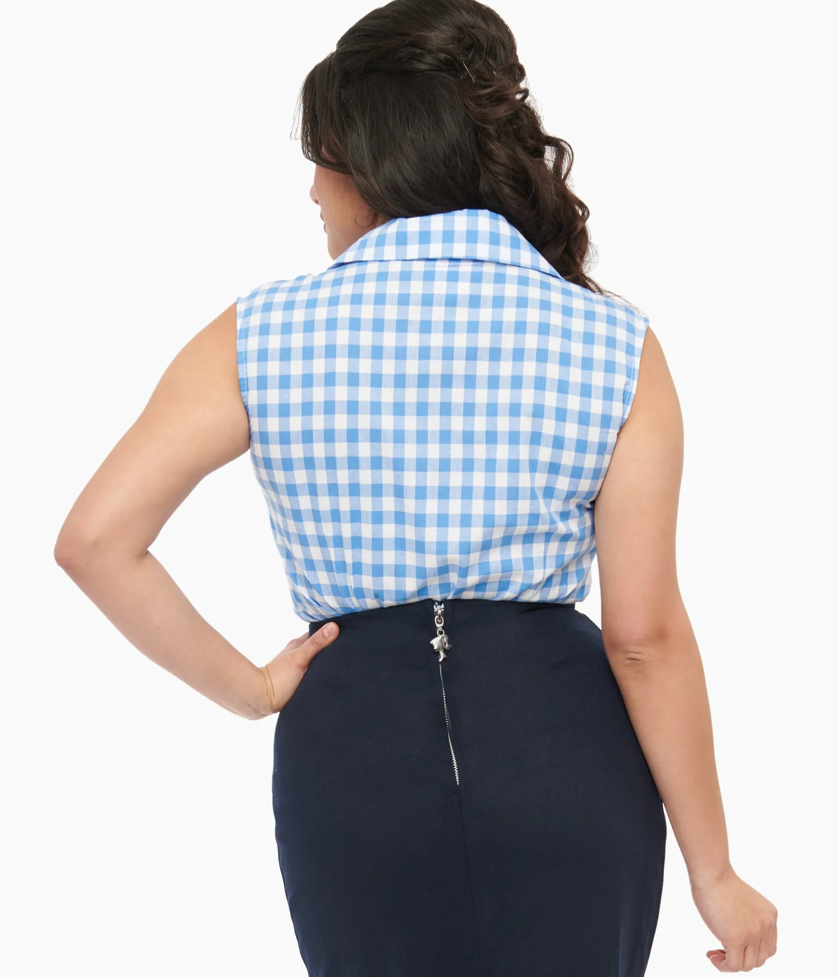 Barbie x Unique Vintage 1950s Blue & White Gingham Commuter Set Collar Blouse