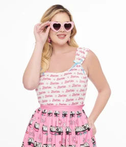 Barbie x Unique Vintage White & Pink Barbie Print Tank Top