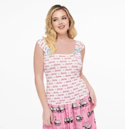 Barbie x Unique Vintage White & Pink Barbie Print Tank Top