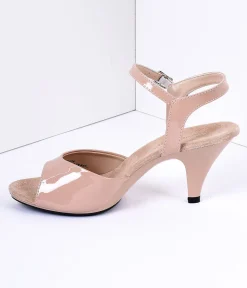 Beige Patent Leather Belle Sandal Pump