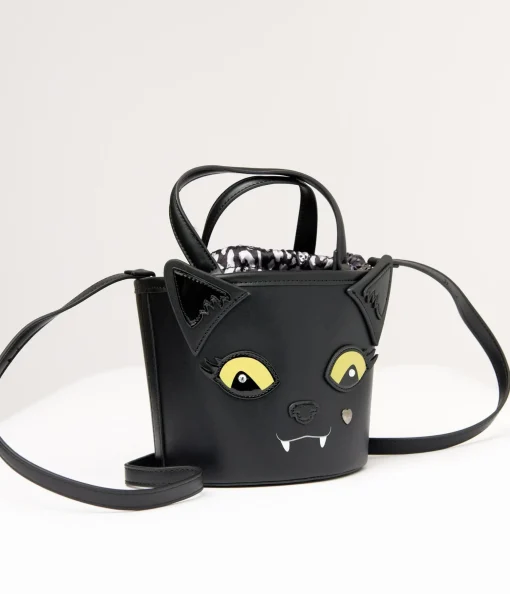 Betsey Johnson Black Gimmie Candy Cat Bucket Bag