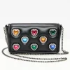 Betsey Johnson Black Leatherette Bejeweled Hearts Crossbody Bag