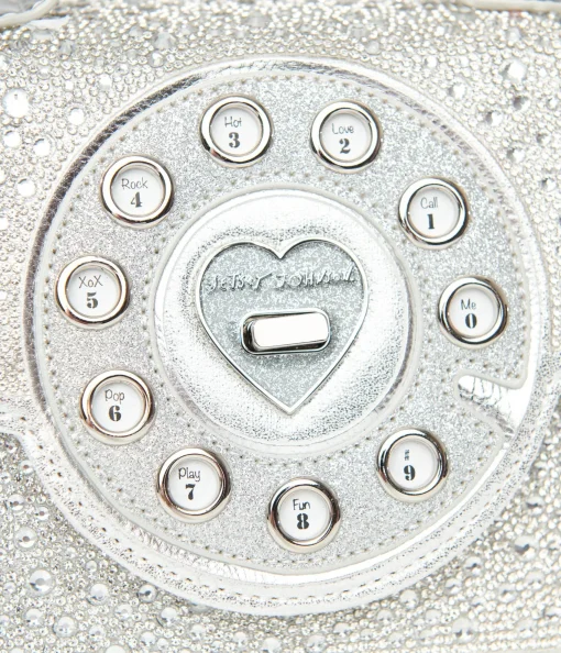 Betsey Johnson Silver Rhinestone Phone Handbag