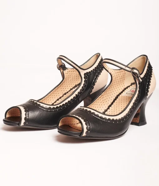 Bettie Page Black & Nude Peep Toe Lydia Heels