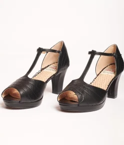 Bettie Page Black Leatherette Frannie Peep Toe Heels