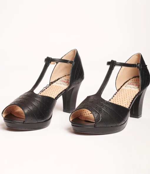 Bettie Page Black Leatherette Frannie Peep Toe Heels