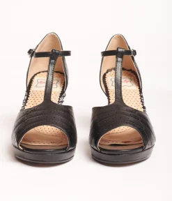 Bettie Page Black Leatherette Frannie Peep Toe Heels