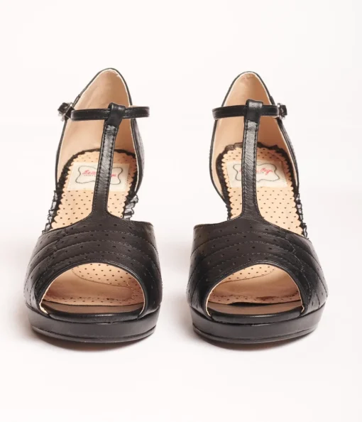 Bettie Page Black Leatherette Frannie Peep Toe Heels