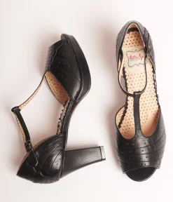 Bettie Page Black Leatherette Frannie Peep Toe Heels