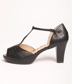 Bettie Page Black Leatherette Frannie Peep Toe Heels
