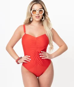 Bettie Page x Playful Promises Honey Red One Piece Swimsuit
