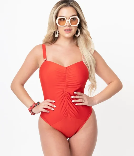 Bettie Page x Playful Promises Honey Red One Piece Swimsuit