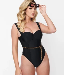 Black & Gold Chain Resort One Piece Swimsuit