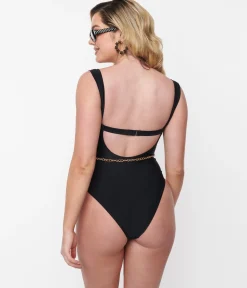Black & Gold Chain Resort One Piece Swimsuit