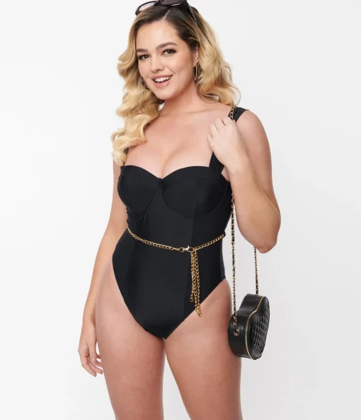 Black & Gold Chain Resort One Piece Swimsuit