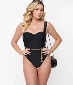 Black & Gold Chain Resort One Piece Swimsuit