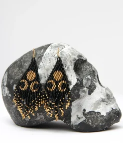 Black & Gold Lunar Reflections Beaded Earrings