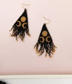 Black & Gold Lunar Reflections Beaded Earrings