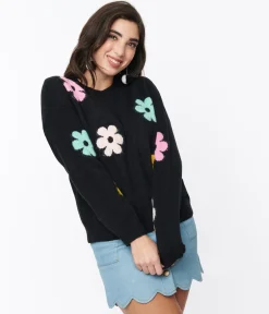 Black & Multicolor Floral Knit Sweater