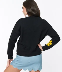 Black & Multicolor Floral Knit Sweater
