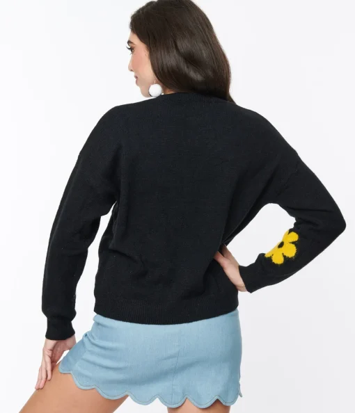 Black & Multicolor Floral Knit Sweater