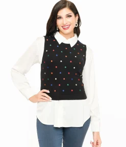 Black & Multicolor Polka Dot Sweater Vest