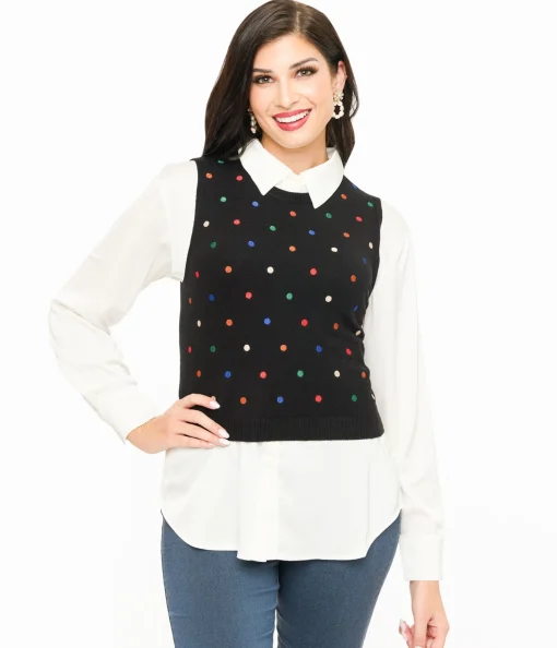 Black & Multicolor Polka Dot Sweater Vest