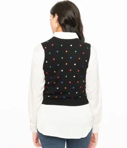 Black & Multicolor Polka Dot Sweater Vest