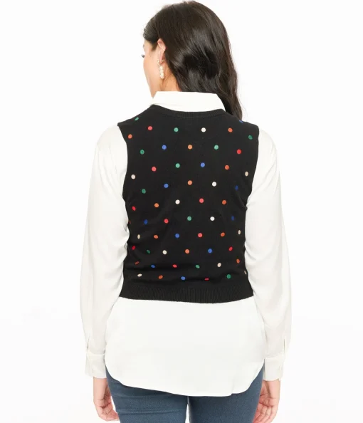 Black & Multicolor Polka Dot Sweater Vest