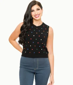 Black & Multicolor Polka Dot Sweater Vest