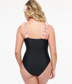 Black & Pink Flower One Piece Swimsuit