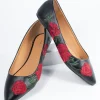 Black & Red Embroidered Florals Leatherette Flats