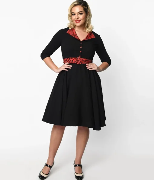 Black & Red Leopard Accent Lynette Swing Dress