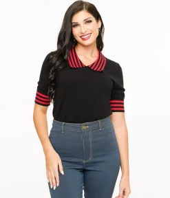 Black & Red Striped Collar Knit Sweater