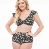 Black & Rose Print Two Piece Swim Set